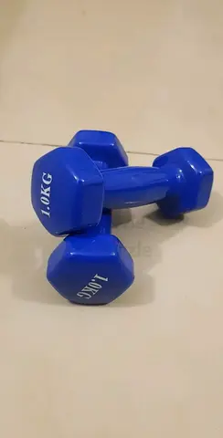 Pair of 1kg Neoprene Hex Dumbbells - Blue