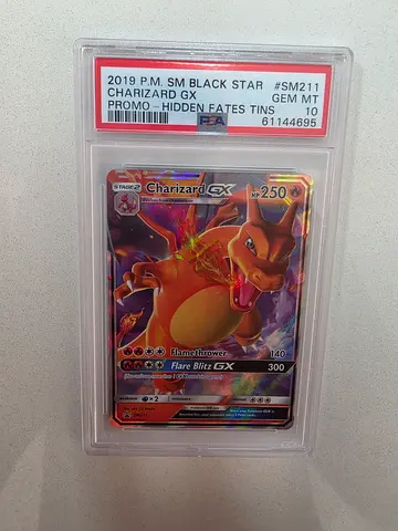 PSA 10 Charizard GX SM211 Black Star Promo - Hidden Fates Tin - Flamethrower/Flare Blitz GX - GEM M