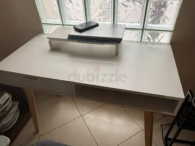 White study desk with storage shelf and drawers - good condition