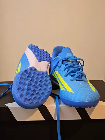Blue Adidas turf football boots with box, size (uk 11)