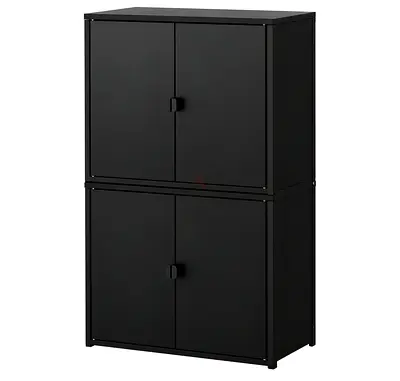 Modern Black Metal Two-Tier Storage Cabinet