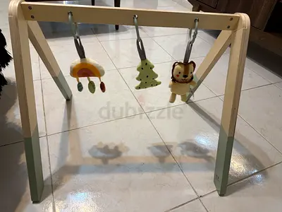 Wooden Baby Play Gym with Hanging Soft Toys and other games