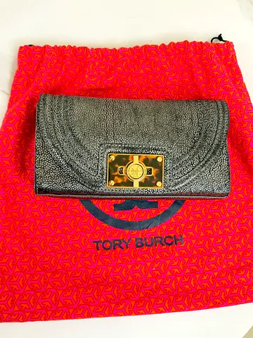 Tory Burch Metallic Leather Long Wallet with Dust Bag