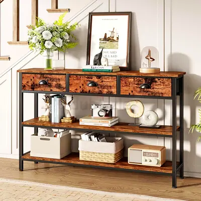 Furologee 47" Console Table with 3 Drawers,Entryway Table with Wooden Shelf