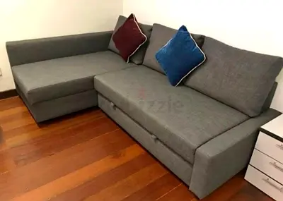 Modern Grey L-Shaped Sofa Bed with Pull-Out Storage