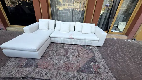 Stylish Modren Marina Home feather 🪶 filled L Shape Sofa Beige