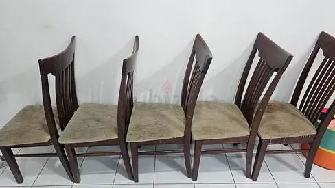Set of 6 wooden dining chairs with upholstered seats
