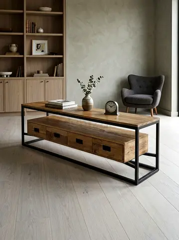 Modern Industrial Wood and Metal Entertainment Center