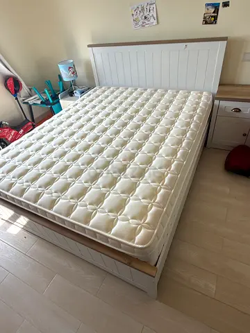White wooden single bed frame with mattress - good condition