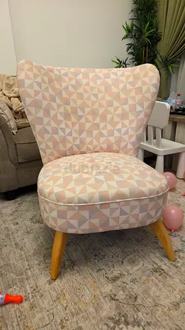 Pink geometric accent armchair with wooden legs - good condition