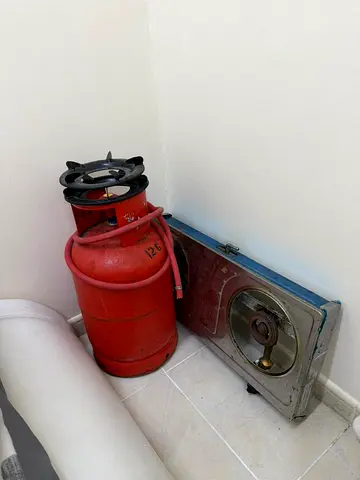 Used Red LPG Gas Cylinder with Single Burner Stove - Good Condition