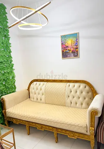 Classic Gold-Trim 3-Seater Sofa in Beige Upholstery