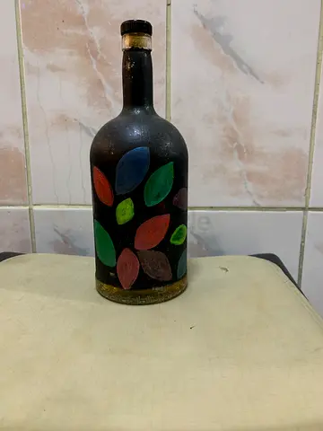 Self Hand-painted Decorative Bottle / Vase - Wooden/Glass Accent Piece