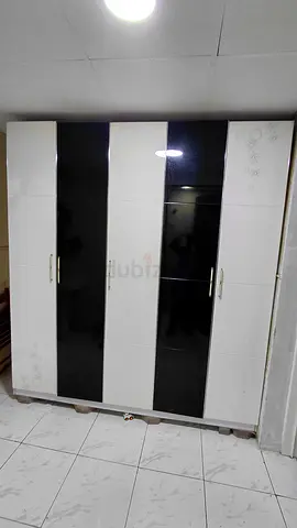 White and black 5-door wardrobe with top storage - good condition