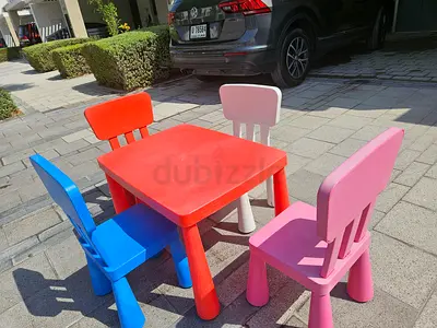 Kids Plastic Table with 4 Chairs - Bright Multicolor Set, Mammut ikea