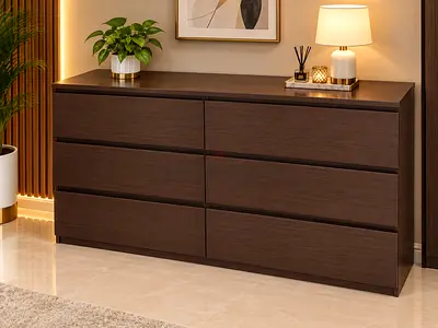 Dark Wood 6-Drawer Dresser / Sideboard – Good Condition
