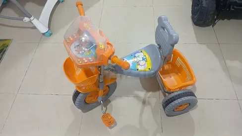 Kids Orange and Grey Tricycle with Front and Rear Baskets