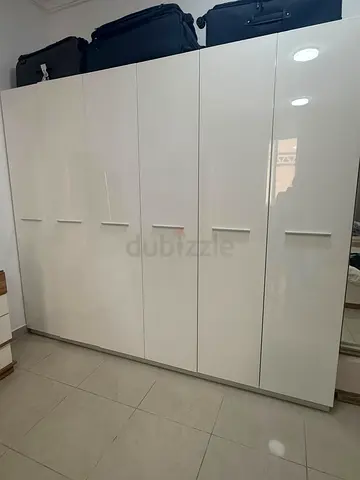 Large White High-Gloss 6-Door Wardrobe — Good Condition