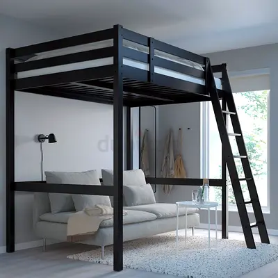 Solid wood black loft bed with ladder and sofa underneath - good condition
