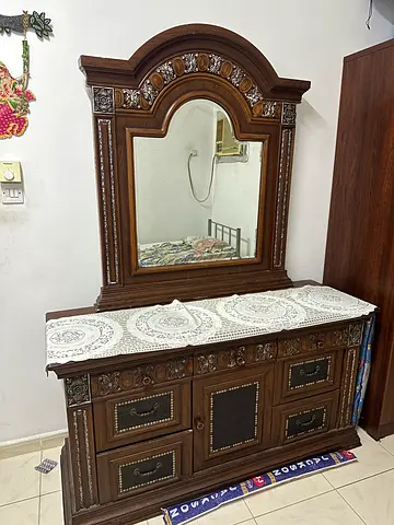 Solid Wood Ornate Dresser with Large Mirror