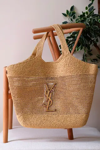 YSL-inspired Woven Straw Tote Bag — Neutral Beach/Everyday Bag