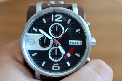 Fossil men's chronograph watch with brown leather strap