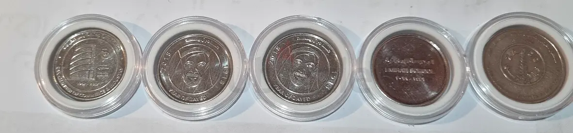 Set of 5 Commemorative Coins in Clear Holders - Good Condition