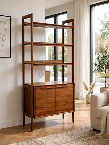 Crate and barrel Tate Walnut Wood 3-Shelf Storage Bookcase Cabinet