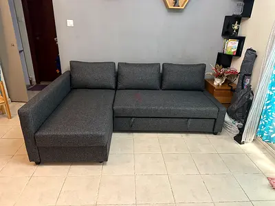 IKEA Grey L-shaped Sofa Bed with Chaise
