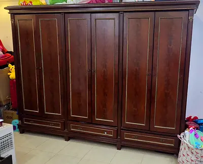 Large Solid Wood 6-Door Wardrobe with Drawers - Dark Brown