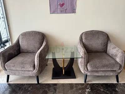 Danube Home 2 Armchairs + Glass Side Table