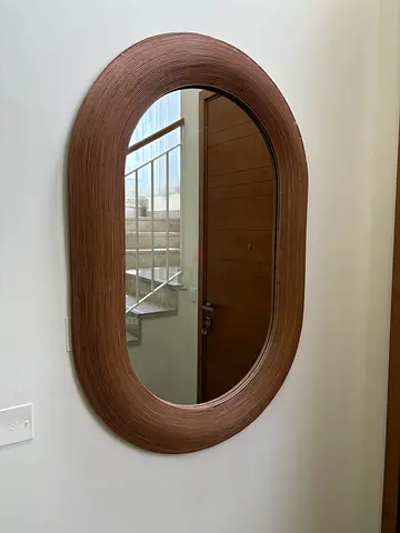 Modern Oval Mirror with Wooden Textured Frame 120x80