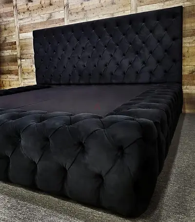Black Tufted King Size Velvet Bed Frame with Headboard