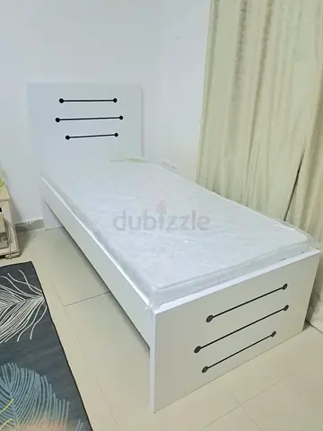 Modern White Single Bed with Mattress