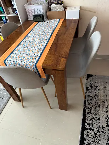 Solid Wood Dining Table with 4 Upholstered Chairs