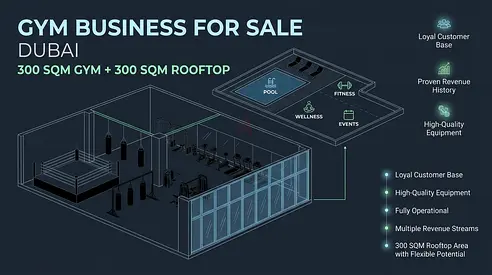 Turnkey 300 sqm Gym Business for Sale with Additional 300 sqm Rooftop Swimming Pool - Dubai