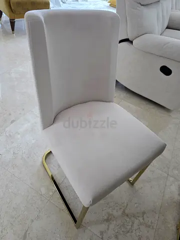 Granite top Dining Table with 6 nos Cream Velvet Dining Chair with Gold Metal Frame - Good Condition
