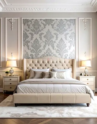 Elegant Tufted King Size Bed with Wingback Headboard