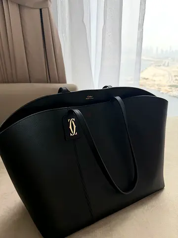 Cartier Black leather tote handbag - original C de Cartier