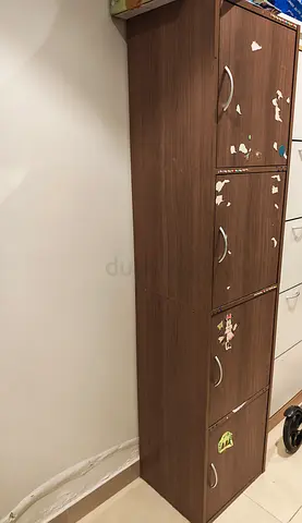 Tall wooden storage cabinet with 4 compartments - used