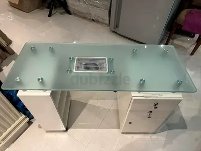 Glass Top Office Desk with White Pedestal Drawers