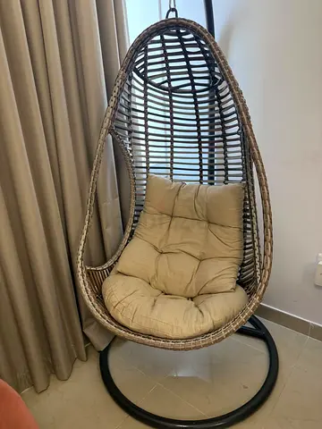 Hanging Egg Rattan Swing Chair with Cushion (Free-standing Stand)