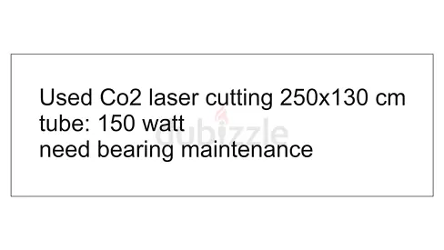 Used CO2 Laser Cutter 250x130 cm, 150W Tube - Needs Bearing Maintenance