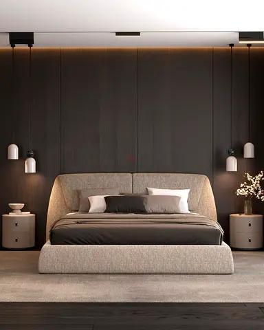 Modern Upholstered Bed Frame with Matching Nightstands