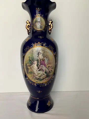 Large Decorative Cobalt Blue Porcelain Vase with Hand-Painted Scene, size 60 cm height