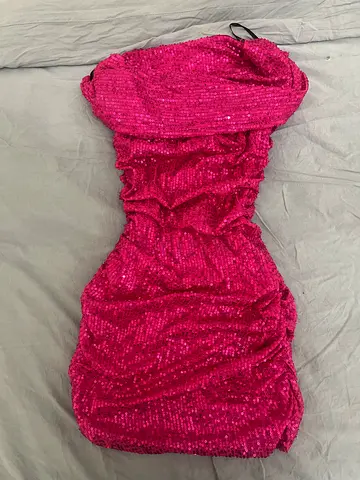 Pink sequined strapless party dress, size M (fits xs-M)