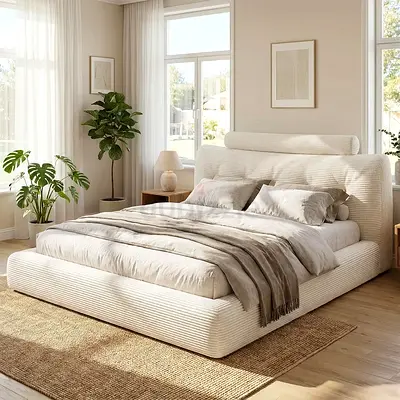 Ribbed fabric thick super king bed