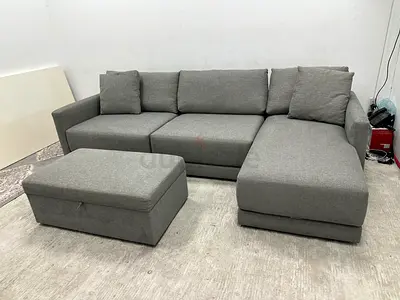 Excellent condition crate&barrel grey color lshape sofa with footstool