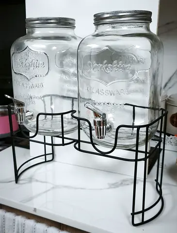 Glass Beverage Dispensers x2 with Metal Stand