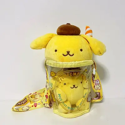 Official Sanrio Pompompurin Clear Cylinder Crossbody Ita-Bag / Plush Display Case